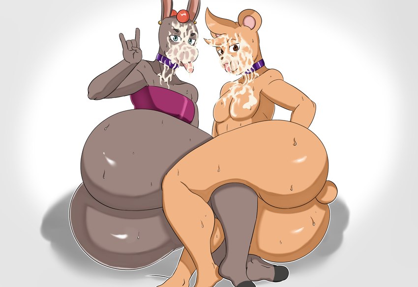 anthro big_butt bodily_fluids butt collar cum cum_on_face duo femboy genital_fluids hair jewelry male male/male nude orange_hair piercing purple_collar sex simple_background smile sweat tongue tongue_out cherryfox73 illie_(cherryfox73) milo_(cherryfox73) asinus bear donkey equid equine mammal absurd_res digital_media_(artwork) hi_res