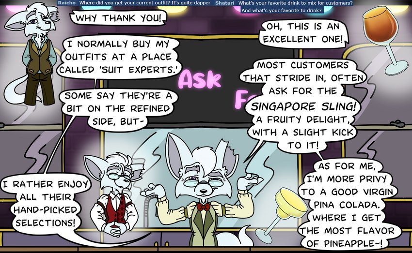 age_difference answering anthro ask_blog beverage blue_eyes blush container cup elderly love male notched_ear older_anthro older_male reminiscing speech_bubble storytelling text wintersgardencomic felix_a_fox canid canine fennec_fox fox humanoid mammal true_fox comic english_text