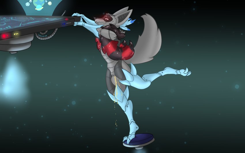 anthro bodily_fluids claws female futuristic genital_fluids genitals glowing glowing_eyes hologram machine nude on_one_leg peeing pussy reaching reaching_for_object relieved short solo standing tail tiptoes toe_claws urine watersports grimeire nintendo pokemon may_(kojondian) generation_4_pokemon generation_5_pokemon hybrid lucario mammal pokemon_(species) robot zoroark 16:10 hi_res widescreen