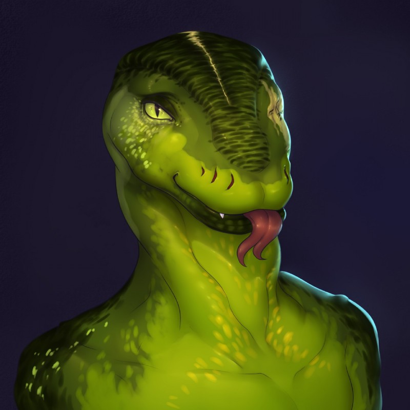 ambiguous_gender anthro green_body green_eyes green_scales looking_at_viewer scales smile solo tongue monian lizard reptile scalie 1:1 headshot_portrait hi_res icon portrait