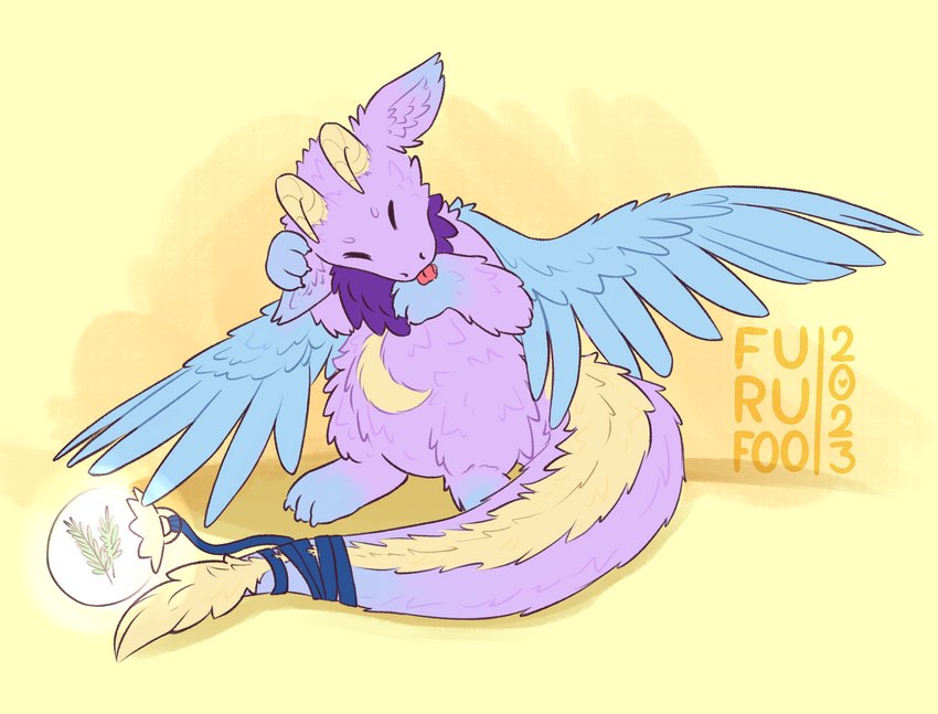 big_tail fluffy horn lamp lantern personal_grooming rosemary tail wings furufoo mythology dragon lagomorph leporid mammal mythological_creature mythological_scalie rabbit scalie hi_res