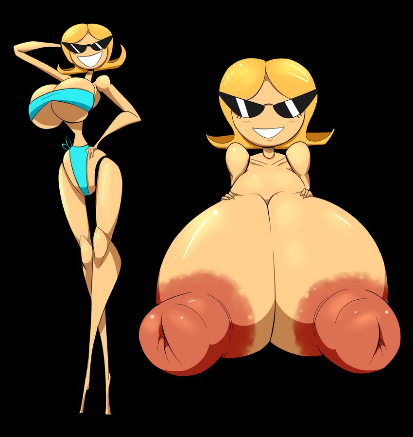 big_breasts big_nipples bikini blonde_hair breasts clothing curvy_figure doll doll_joints eyewear female hair huge_breasts huge_nipples hyper hyper_breasts looking_at_viewer nipples not_furry nude pose simple_background small_waist smile solo sunglasses swimwear thick_thighs two-piece_swimsuit wasp_waist wide_hips tasteofchoklit disney knick_knack pixar sunny_miami animate_inanimate humanoid living_doll 2018 alpha_channel digital_media_(artwork) hi_res signature