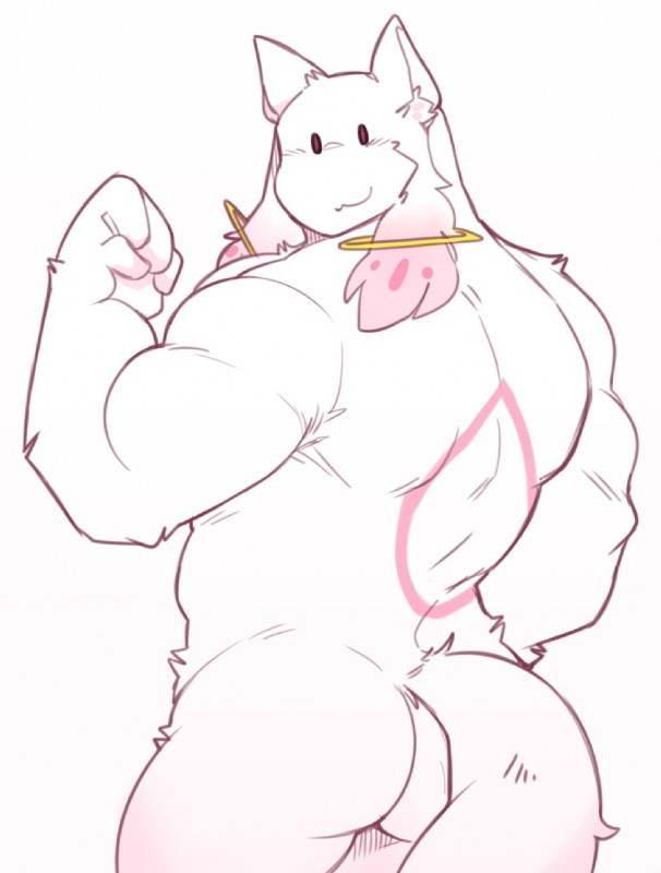 :3 anthro anthrofied arm_flex barazoku butt flexing looking_at_viewer male muscular muscular_anthro muscular_male nude ring simple_background solo white_background seintaur puella_magi puella_magi_madoka_magica kyubey incubator_(puella_magi) hi_res