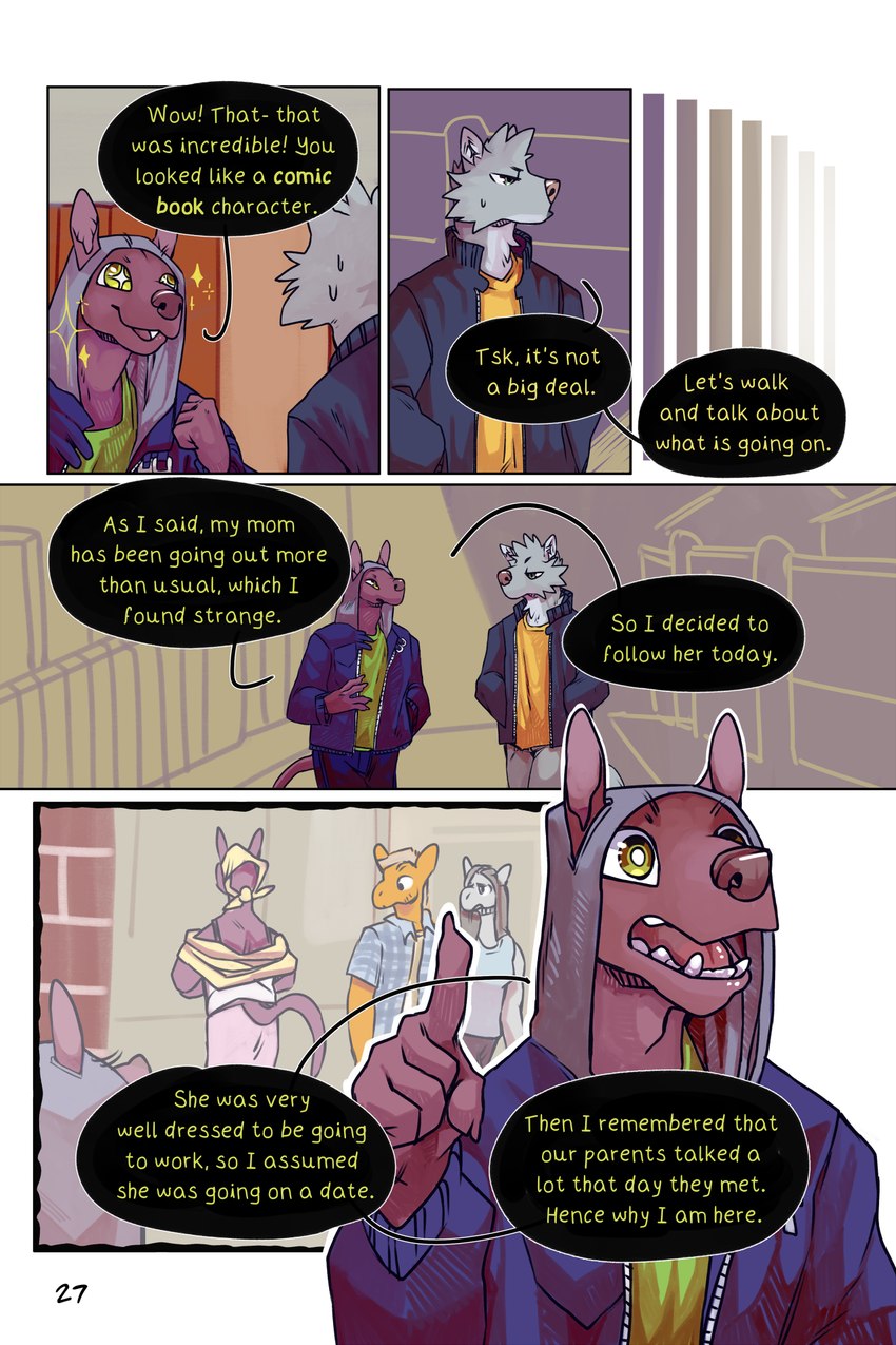 clothing dialogue green_eyes hairless hoodie jacket male text topwear yellow_eyes young bastriw manu_(bastriw) nico_(bastriw) canid canine canis domestic_dog hairless_dog mammal primitive_dog wolf xoloitzcuintli 2:3 comic english_text hi_res