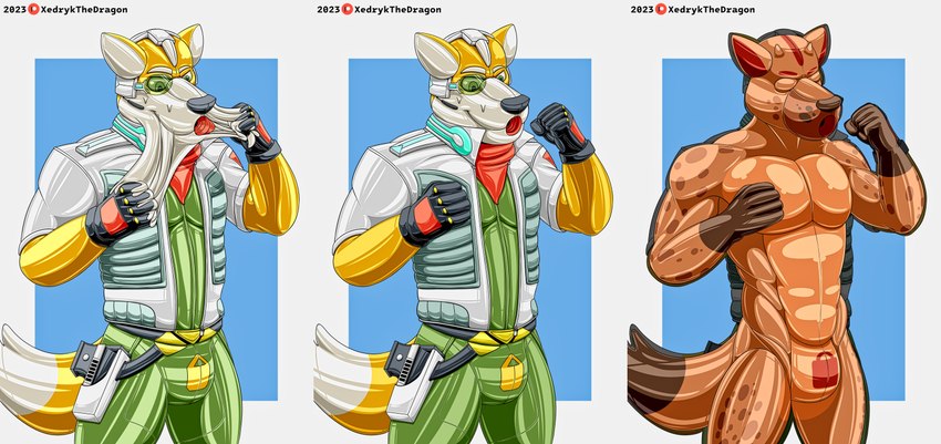 after_transformation bound encasement latex mccloud solo transformation xedrykthedragon nintendo star_fox fox_mccloud canid canine fox mammal