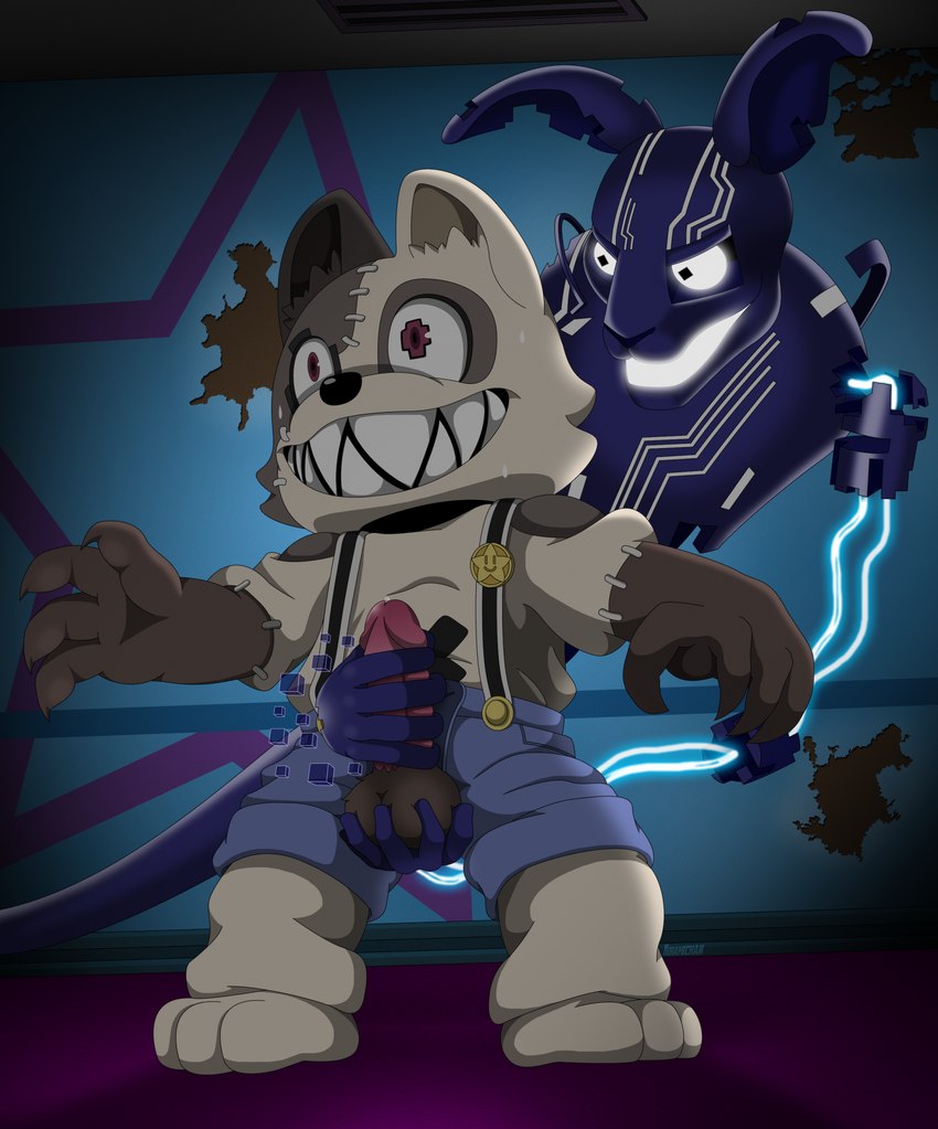 anthro duo genitals grope handjob male male/male penile penis penis_grab sex shocked kuramichan five_nights_at_freddy's five_nights_at_freddy's:_security_breach gleipnir scottgames steel_wool_studios mxes_(fnaf) shuichi_kagaya humanoid monster hi_res