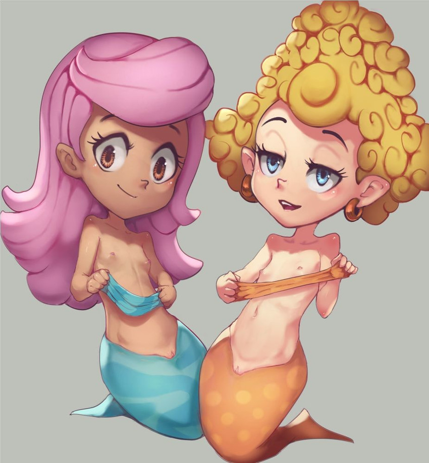 blonde_hair blue_eyes breasts duo ear_piercing female genitals hair loli nipples nude piercing pink_hair pussy small_breasts split_form young young_female young_humanoid conoghi bubble_guppies deema molly_(bubble_guppies) humanoid marine merfolk 2020