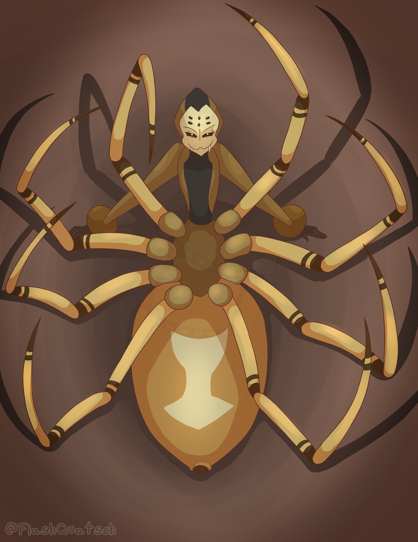 8_eyes 8_legs arthropod_abdomen brown_background brown_body brown_skin fangs looking_at_viewer lying male markings multi_eye multi_leg multi_limb on_back simple_background solo spinnerets teeth flashquatsch casimiro_(flashquatsch) arachnid arachnid_taur araneomorph arthropod arthropod_taur black_widow_spider spider spider_taur taur theridiid widow_spider hi_res