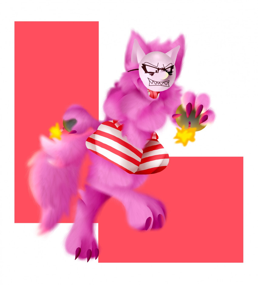 anthro bomb bottomwear claws clothing explosives female mask pink_body shorts solo toffee-the-dingo popee_the_performer onomadek canid canine canis mammal wolf 2020 digital_media_(artwork) hi_res