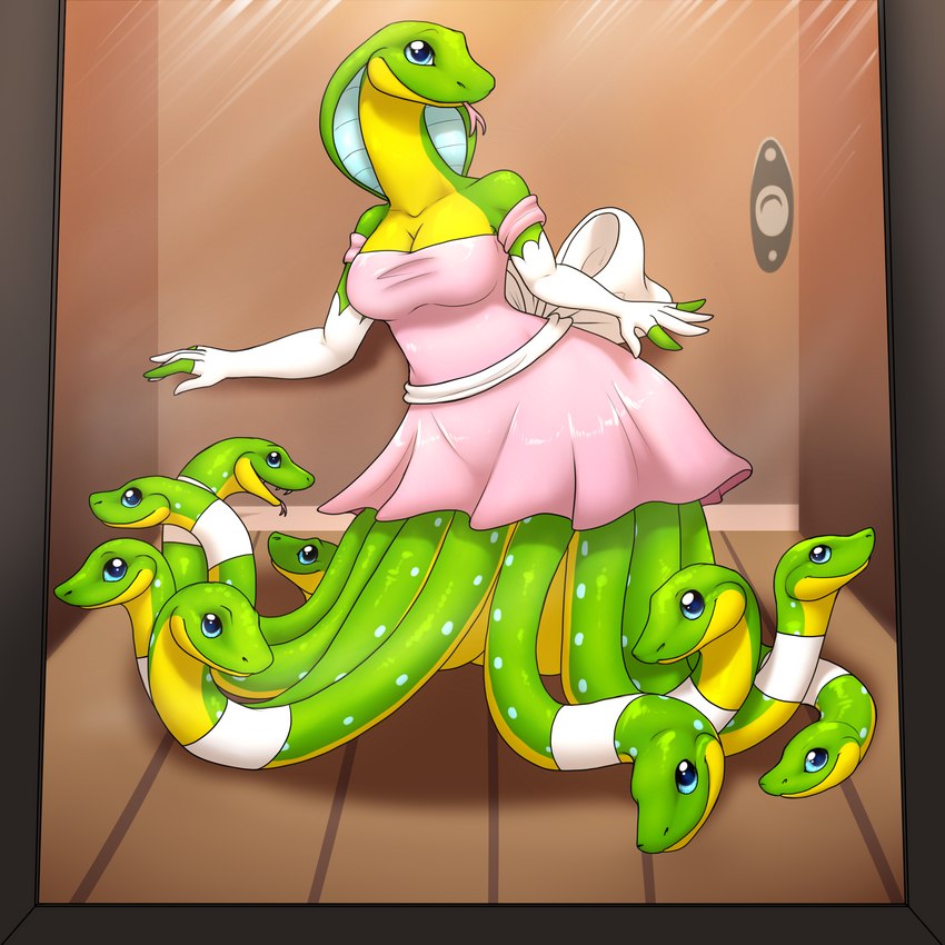 ancillary_head anguiped clothing dress female forked_tongue ribbons solo tongue shikaro sylene_(blissey1) reptile scalie snake 1:1 absurd_res hi_res