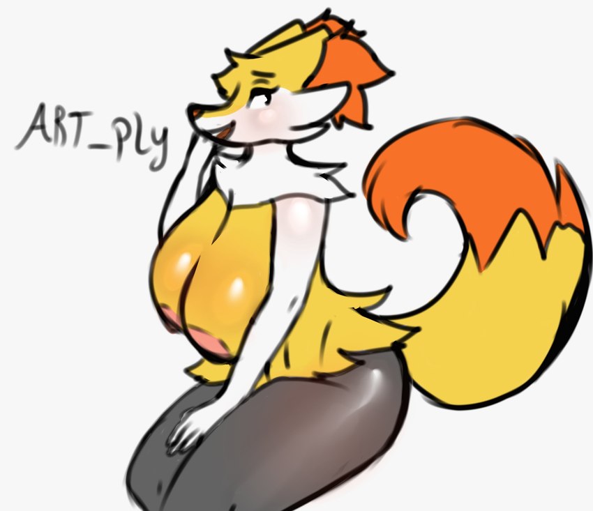 anthro anthrofied big_breasts breasts female looking_at_viewer nipples pokemorph solo thick_thighs artply nintendo pokemon braixen generation_6_pokemon pokemon_(species) hi_res