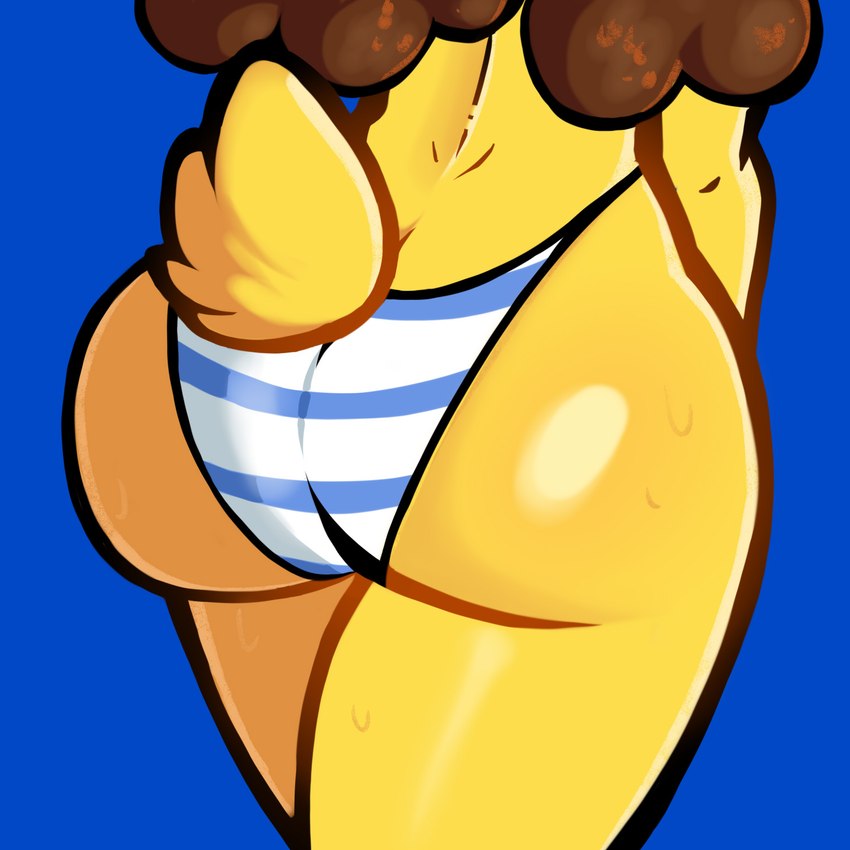 anthro big_butt bikini breeches brown_hair butt butt_focus clothing curled_hair female fur hair scut_tail short_tail solo swimwear tail thick_thighs two-piece_swimsuit wide_hips yellow_body yellow_fur la_tiapat lagomorph leporid mammal rabbit hi_res