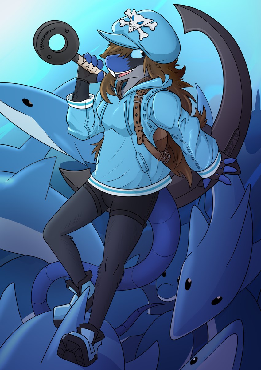 anchor anthro blue_sclera brown_hair buckteeth cosplay female feral group hair long_hair pirate teeth zeptophidia arc_system_works guilty_gear guilty_gear_strive circe_(zeptophidia) may_(guilty_gear) cetacean dolphin fish mammal marine murid murine oceanic_dolphin rat rodent shark toothed_whale 2021 hi_res