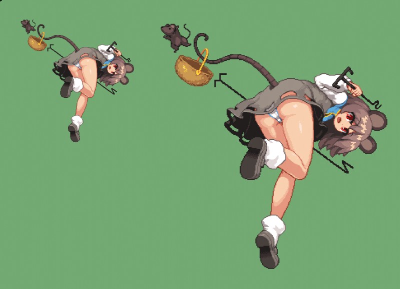 basket butt clothed clothing container dowsing_rod dress duo female feral footwear grey_hair hair holding_object humanoid_focus legwear open_mouth panties panty_shot prehensile_tail rear_view red_eyes shoes short_hair socks tail underwear upskirt takorin touhou nazrin animal_humanoid humanoid mammal mammal_humanoid mouse mouse_humanoid murid murid_humanoid murine murine_humanoid rodent rodent_humanoid digital_media_(artwork) pixel_(artwork)