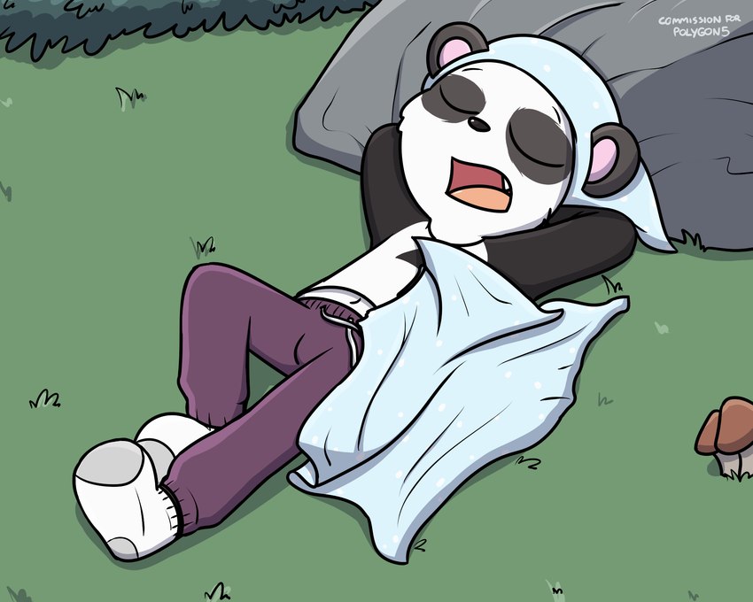 anthro clothed clothing hat headgear headwear male midriff nightcap outside solo young young_anthro young_male pokefound cartoon_network summer_camp_island pepper_corn bear giant_panda mammal 5:4 hi_res