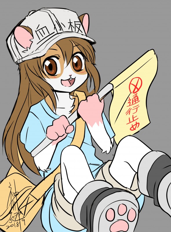 alternate_species anthro blush brown_eyes clothed clothing female flag flag_(object) furrification hat headgear headwear holding_flag holding_object looking_at_viewer open_mouth smile solo young young_anthro akiya-kamikawa cells_at_work! platelet_(cells_at_work!) cell_(cells_at_work!) cell_(organism) mammal micro_organism_(organism) rodent 2018 absurd_res hi_res