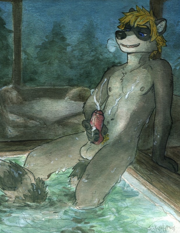 5_fingers anthro arm_hair arm_on_floor balls bath bathhouse belly biped black_body black_fur black_nails black_nose black_tail blonde_hair blonde_pubes blue_eyes bodily_fluids body_hair breath cheek_tuft chest_tuft colored_nails cum cum_on_belly cum_on_body cum_on_chest cum_on_hand cum_on_penis cum_on_self cumshot ejaculation erection eyebrows eyelashes facial_markings facial_tuft fingers fluffy fluffy_tail foreskin fur genital_fluids genitals glans grey_body grey_fur grey_nipples grey_tail hair hairy_legs half-closed_eyes hand_on_floor hand_on_penis head_markings holding_erection holding_penis humanoid_genitalia humanoid_hands humanoid_penis leaning_on_arm long_tail looking_at_genitalia looking_at_own_penis looking_at_penis looking_at_self looking_pleasured male markings mask_(marking) masturbation multicolored_body multicolored_fur multicolored_tail nails narrowed_eyes navel nipples nude open_mouth open_smile orgasm partially_retracted_foreskin partially_submerged pecs penile penile_masturbation penis pink_glans pink_penis pink_tongue plant pubes public public_erection realistic_penis_size short_hair sitting skinny_dipping sky slim smile snout solo swimming_pool tail tail_between_legs teeth tongue tree tuft urethra water wet wet_body wet_fur white_balls white_belly white_body white_fur sicklyhypnos johabi_brissot mammal procyonid raccoon hi_res painting_(artwork) signature traditional_media_(artwork) watercolor_(artwork)