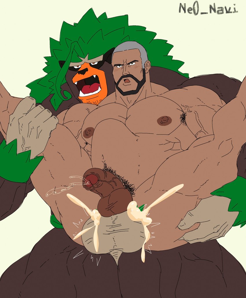 abdominal_bulge abs anal anal_penetration anthro anthro_penetrating anthro_penetrating_human armpit_hair balls beard big_balls big_muscles big_penis blush bodily_fluids body_hair brown_blush brown_body brown_fur cum cum_in_ass cum_inside duo ejaculation facial_hair fur genital_fluids genitals green_hair hair holding_partner human_on_anthro human_penetrated humanoid_genitalia humanoid_penis interspecies larger_anthro larger_male male male/male male_on_anthro male_penetrated male_penetrating male_penetrating_male muscular muscular_anthro muscular_human muscular_male navel nipples nude open_mouth pecs penetration penile penile_penetration penis pokephilia precum reverse_stand_and_carry_position sex size_difference smaller_human smaller_male smaller_penetrated spread_legs spreading standing standing_sex ne0_navi nintendo pokemon peony_(pokemon) generation_8_pokemon human mammal pokemon_(species) primate rillaboom hi_res