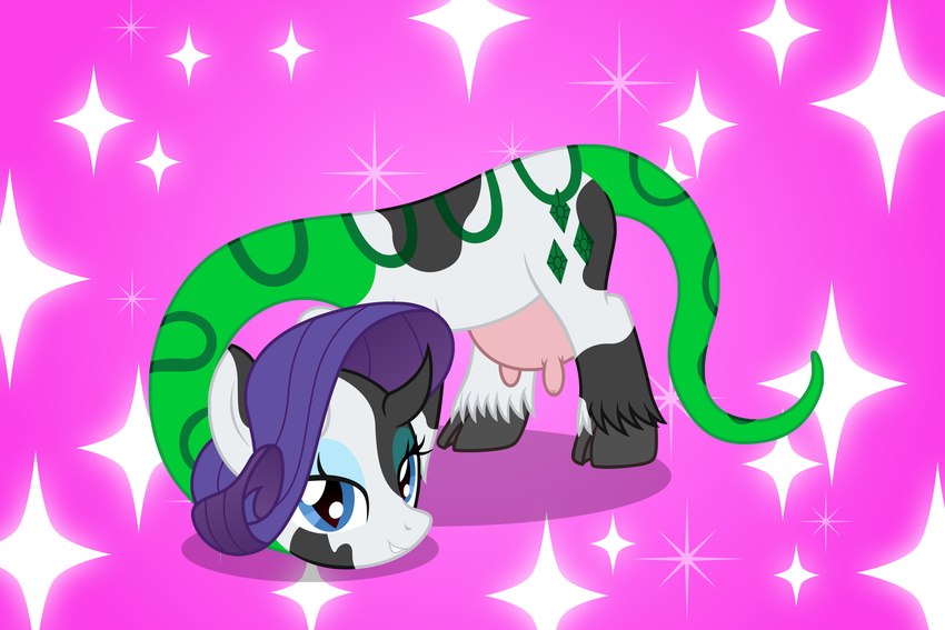 blue_eyes blue_eyeshadow cloven_hooves eyeshadow female feral hooves looking_at_viewer makeup pupils slit_pupils solo teats udders badumsquish earthbound_(series) friendship_is_magic hasbro my_little_pony nintendo raricow_(mlp) rarity_(mlp) bovid bovine cattle hybrid mammal reptile scalie snake hi_res