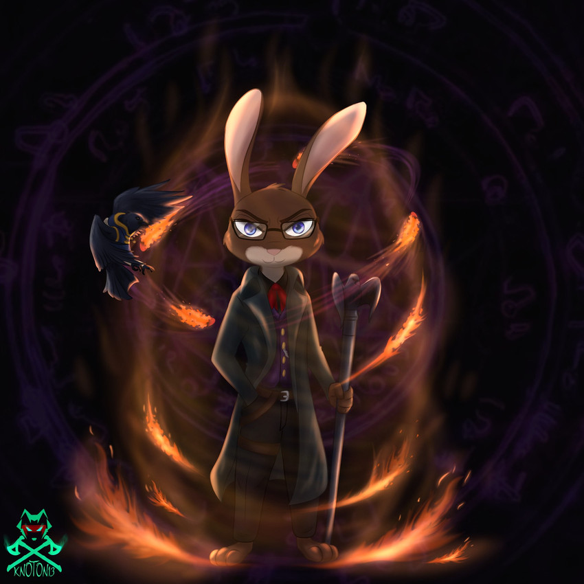 anthro aura clothing coat duo elemental_manipulation eyewear fire fire_manipulation glasses magic magic_user male necktie smile smirk solo spell spellcasting staff topwear vest knoton13 ned_(anheledir) oculeth_(knoton13) avian bird corvid corvus_(genus) familiar lagomorph leporid mammal oscine passerine rabbit raven 1:1 hi_res