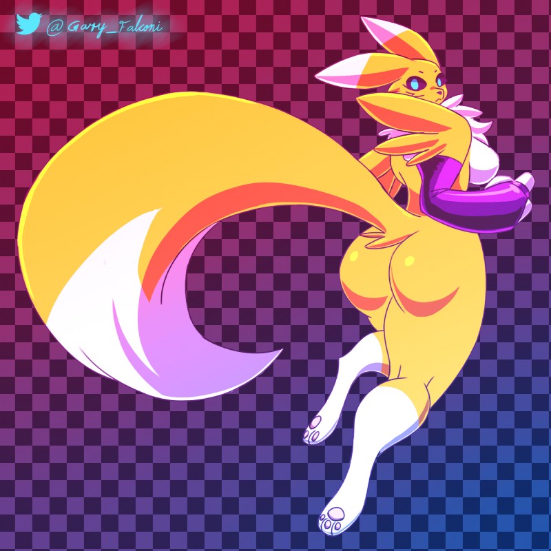 anthro big_breasts black_sclera breasts butt female mostly_nude simple_background solo thick_thighs gf bandai_namco digimon canid digimon_(species) mammal renamon 1:1 digital_media_(artwork) hi_res