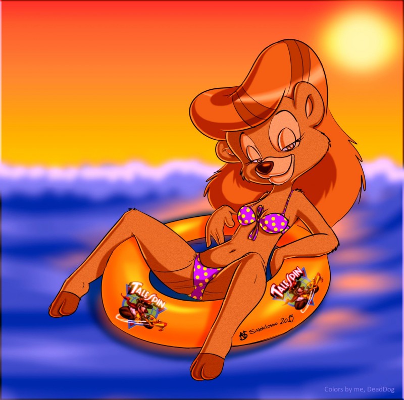 anthro beach bikini breasts brown_body brown_fur cleavage clothed clothing female fur inflatable mature_anthro mature_female navel outside pool_toy sea seaside solo swim_ring swimwear two-piece_swimsuit water deaddog2007 disney talespin rebecca_cunningham bear mammal 2015 hi_res