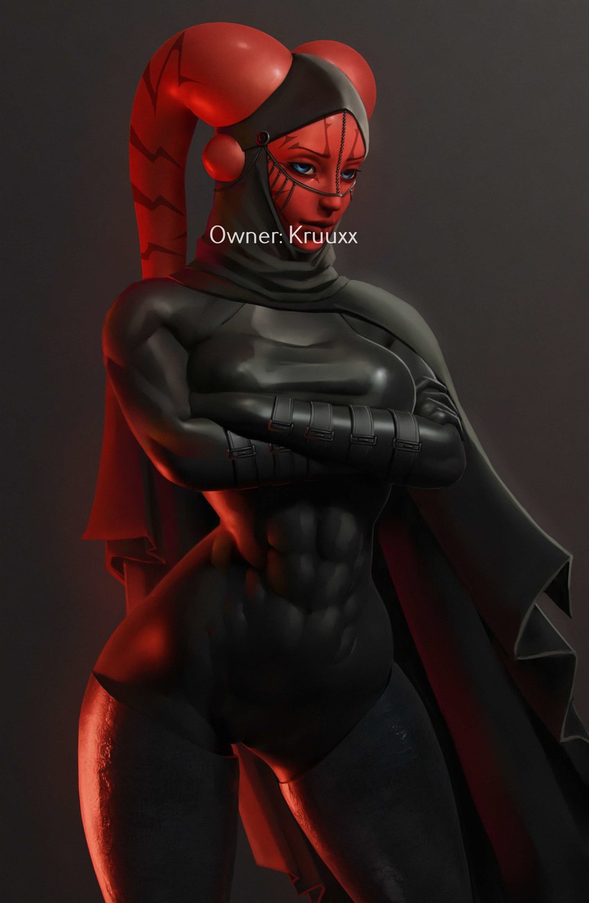 blue_eyes breasts cape clothing female lekku_(anatomy) muscular red_body sith solo apulaz star_wars tralla_vuko alien humanoid twi'lek absurd_res hi_res