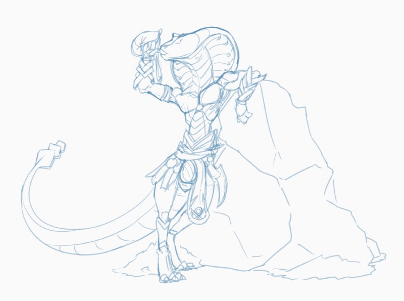 ambiguous_gender anthro multifur potion rattle_(anatomy) simple_background snake_hood solo transformation white_background bananainquiry blizzard_entertainment warcraft reptile scalie sethrak snake black_and_white blue_and_white monochrome sketch