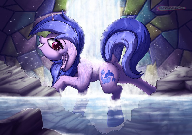 cutie_mark female feral hair horn looking_at_viewer smile solo waterfall calena friendship_is_magic hasbro my_little_pony mythology sea_swirl_(mlp) equid equine mammal mythological_creature mythological_equine unicorn 2019 absurd_res hi_res