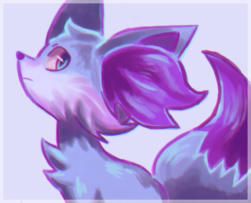 alternate_color ambiguous_gender blue_body blue_eyes blue_fur border cheek_tuft chest_tuft facial_tuft feral fur grey_background inner_ear_fluff looking_back mouth_closed multicolored_body multicolored_fur multicolored_tail purple_body purple_fur purple_inner_ear_fluff purple_nose quadruped simple_background solo tail translucent_border tuft white_body white_fur shadnoir game_freak nintendo pokemon canid canine fennekin generation_6_pokemon mammal pokemon_(species) 2016 colored digital_drawing_(artwork) digital_media_(artwork)