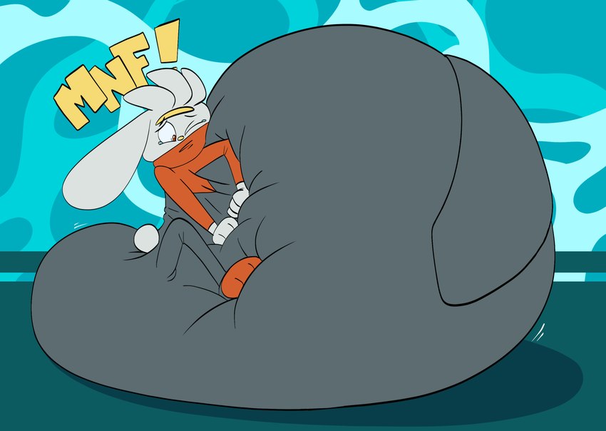 anthro belly belly_expansion belly_inflation belly_squish big_belly blue_background bodily_fluids expansion female grey_body hair hand_on_belly hand_on_own_belly huge_belly hyper hyper_belly hyper_inflation immobile inflation inflation_fetish liquid_inflation long_ears motion_lines red_eyes scut_tail short_tail simple_background solo squish struggling tail tears text water_inflation white_ears white_hair white_tail worried yellow_nose nemo nintendo pokemon generation_8_pokemon lagomorph leporid mammal pokemon_(species) rabbit raboot 2022 colored digital_media_(artwork) english_text flat_colors hi_res