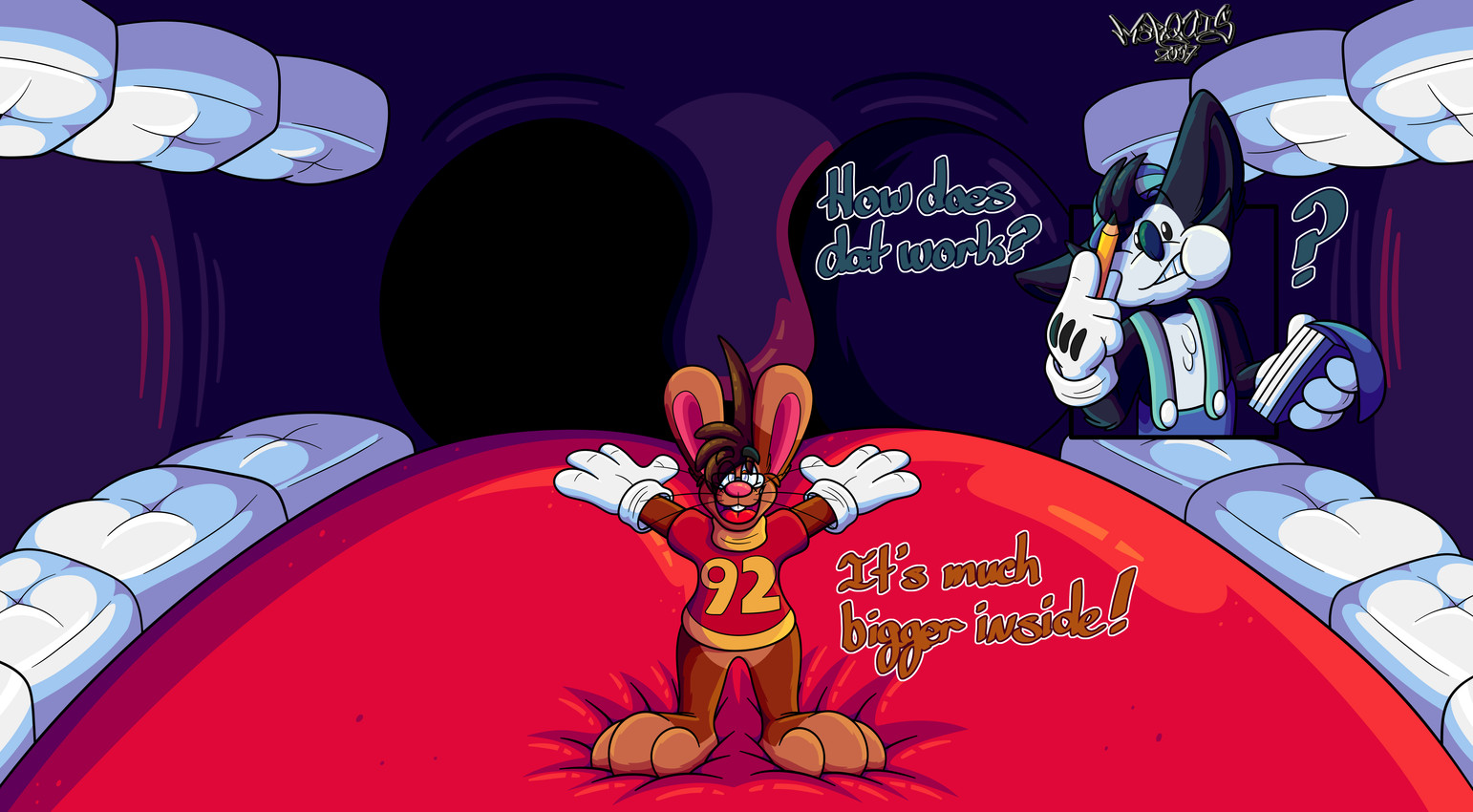 3_toes 4_fingers anthro big_feet big_tongue cartoon_gloves cheek_bulge duo feet fingers inside_mouth male male/male mawplay open_mouth paws red_tongue soft_vore toes tongue toony uvula vore whiskers marquis2007 foley_(tamerkoh) roderick_(tamerkoh) canid canine fox lagomorph leporid mammal rabbit absurd_res hi_res