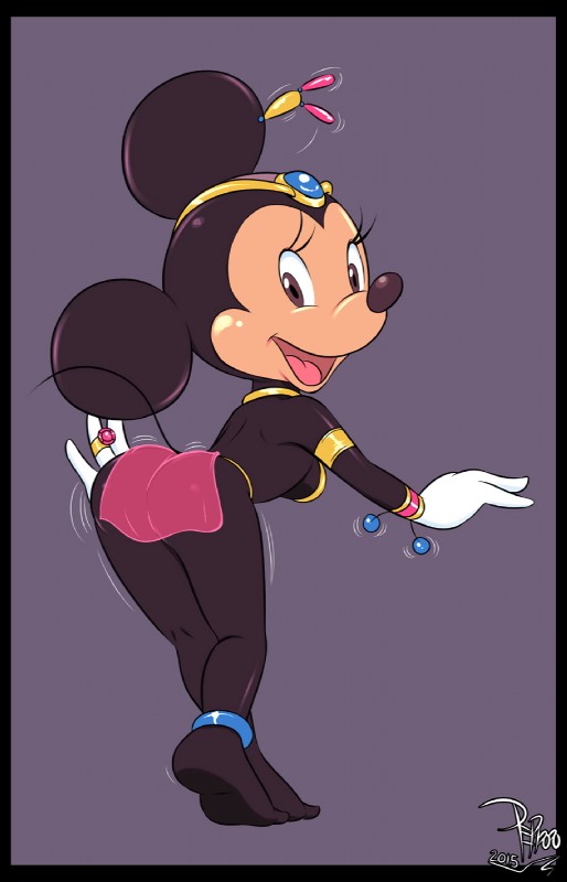 accessory anklet anthro armlet biped black_body black_eyes black_nose black_skin bracelet breasts butt dancing feet female headband hindpaw jewelry looking_at_viewer necklace open_mouth paws presenting presenting_hindquarters ring side_boob smile solo standing tongue pepipopo disney minnie_mouse mammal mouse murid murine rodent 2015 hi_res