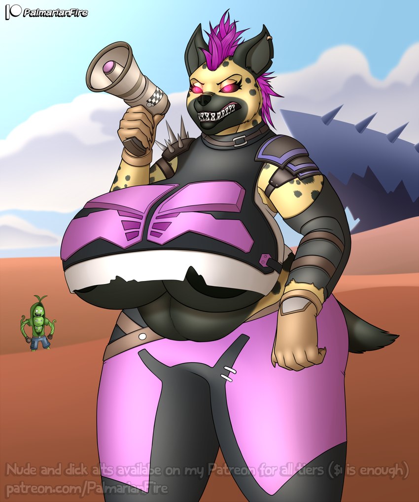 anthro belly big_breasts black_nipples breasts female glowing glowing_eyes huge_breasts nipples overweight solo teeth text thick_thighs palmarianfire epic_games fortnite peabody_(fortnite) ringmaster_scarr_(fortnite) scarr_(fortnite) hyena mammal alternate_version_at_paywall english_text hi_res url