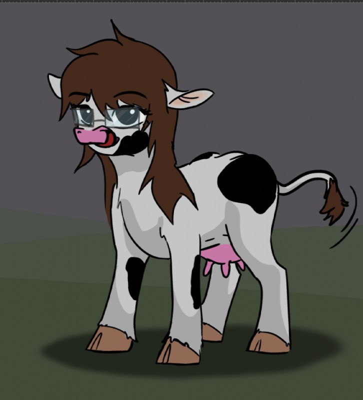 eyewear female feral fur glasses mottled mottled_body mottled_fur piebald piebald_body piebald_fur solo spots teats udders milkmaker friendship_is_magic hasbro my_little_pony cowdevon bovid bovine cattle holstein_friesian_cattle mammal