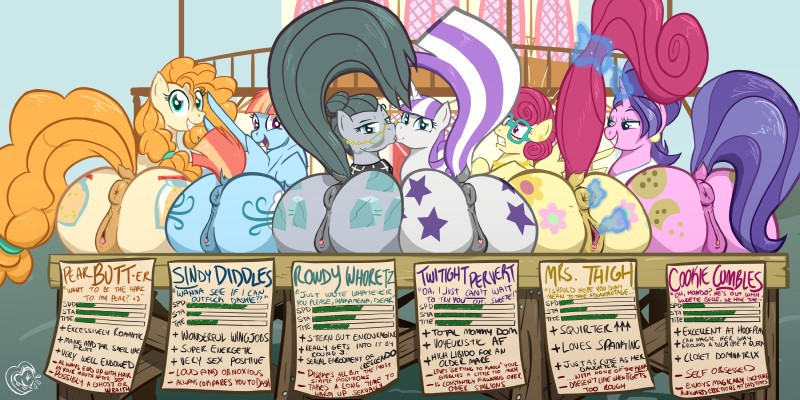 cookie crumbles, twilight velvet, windy whistles, cloudy quartz, pear butter, and etc (friendship is magic and etc) created by poneboning