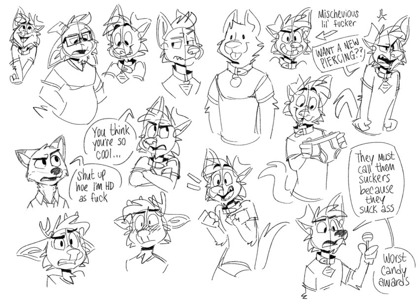 angry anthro antlers blush briefs bulging_vein candy clothing collar dessert dialogue excited food holding_candy holding_clothing holding_food holding_object holding_underwear horn lollipop male open_mouth profanity sharp_teeth simple_background smile solo teeth teeth_showing text tongue_showing underwear white_background wide_grin tinydeerguy disney zootopia darwin_(tinydeerguy) gary_(tinydeerguy) matt_riskely nick_wilde bovid canid canine canis caprine deer domestic_dog fox goat mammal red_fox true_fox english_text hi_res monochrome sketch