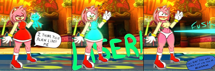 anthro blush breasts caught_in_the_act clothed clothing dialogue duo embarrassed female gloves handwear humiliation nipples nude pattern_clothing pink_body striped_clothing stripes text ima_thing idw_publishing sega sonic_colors sonic_the_hedgehog_(comics) sonic_the_hedgehog_(idw) sonic_the_hedgehog_(series) amy_rose alien cyan_wisp_(sonic) eulipotyphlan hedgehog humanoid mammal wisp_(sonic) 3:1 absurd_res digital_drawing_(artwork) digital_media_(artwork) english_text hi_res