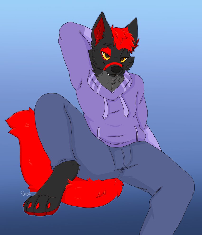 anthro fur grey_body grey_fur hair looking_at_viewer male red_body red_fur simple_background smile solo tail imply fury_(furythewolf) furythewolf canid canine canis mammal wolf absurd_res digital_media_(artwork) hi_res