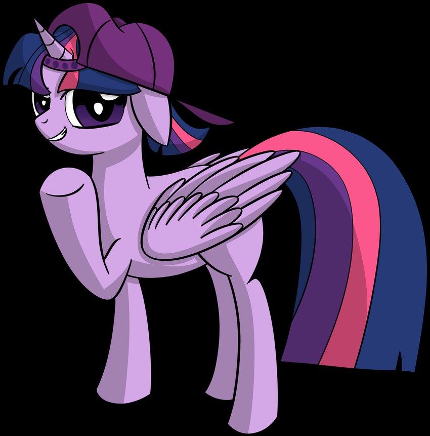 backwards_hat bent_leg clothing feathered_wings feathers female feral folded_wings hat headgear headwear hooves horn long_tail looking_at_viewer mane medium_mane multicolored_mane multicolored_tail pink_mane pink_tail princess purple_clothing purple_eyes purple_hat purple_headwear purple_mane purple_tail purple_wings quadruped raised_foot royalty simple_background smile smiling_at_viewer solo standing tail toothy_smile transparent_background unguligrade unicorn_horn wings datapony friendship_is_magic hasbro my_little_pony mythology twilight_sparkle_(mlp) equid equine mammal mythological_creature mythological_equine winged_unicorn 2016 absurd_res alpha_channel colored digital_drawing_(artwork) digital_media_(artwork) english_description hi_res shaded simple_shading