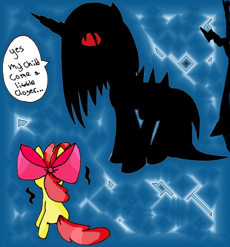 creepy dialogue duo female feral red_eyes tail text young young_feral renee-moonveil friendship_is_magic hasbro my_little_pony story_of_the_blanks apple_bloom_(mlp) earth_pony equid equine horse mammal pony undead zombie absurd_res english_text hi_res