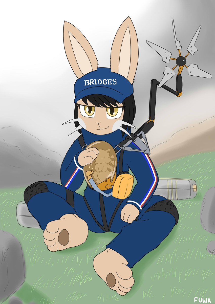 anthro cargo clothing ears_up feet foot_focus hat headgear headwear male nature nature_background odradek pawpads paws resting sitting solo stripes uniform mr_fuwa death_stranding made_in_abyss alex_the_narehate mammal narehate procyonid raccoon absurd_res colored hi_res