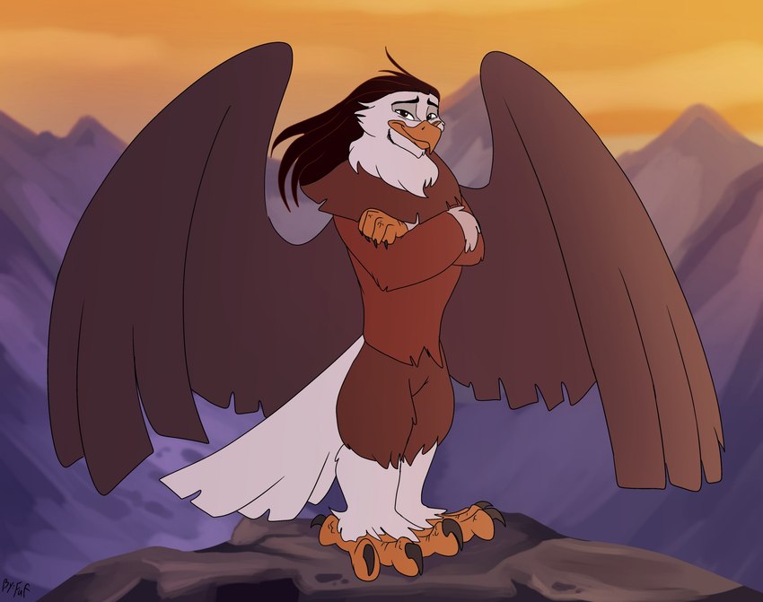 alternate_species anthro avian_feet back_wings big_wings biped black_hair clothed clothing crossed_arms day eyebrows feathered_wings feathers feet furrification hair long_hair looking_at_viewer male mountain outside solo standing tail tail_feathers talons toes wings fuf brother_bear disney sitka_(brother_bear) accipitrid accipitriform avian bird eagle 2025 hi_res