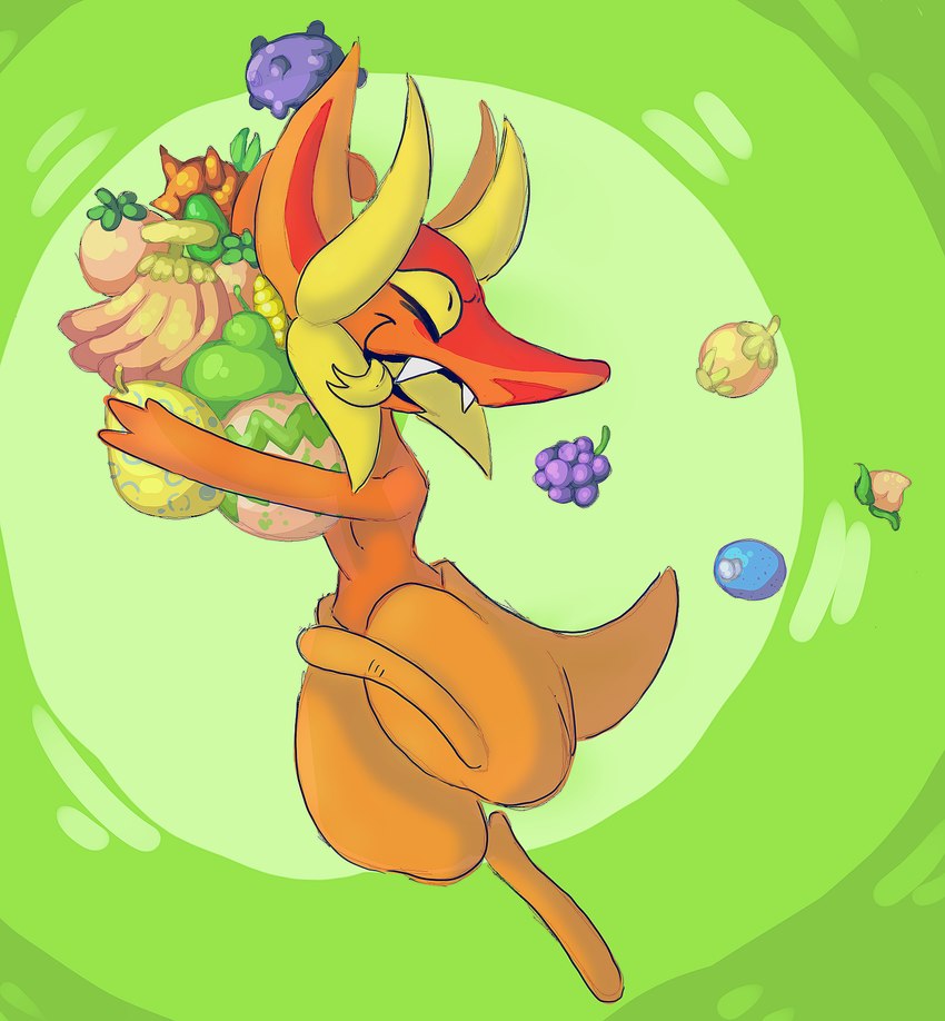 ambiguous_gender anthro aspear_berry bluk_berry charti_berry dropping_food dropping_object fangs food fruit fusion green_background holding_food holding_object looking_back magost_berry micle_berry mischievous mischievous_smile nanab_berry open_mouth oran_berry orange_body orange_inner_ear orange_skin pecha_berry plant pokemon_berry pokemon_fusion qualot_berry running short_tail simple_background smile solo stealing tail tamato_berry teeth tongue tongue_out watmel_berry wepear_berry wiki_berry yellow_eyes yellow_petals yellow_tongue plentyofsoup nintendo pokemon fan_character roquito_(plentyofsoup) capsakid elemental_creature flora_fauna generation_8_pokemon generation_9_pokemon impidimp pokemon_(species) 2024 hi_res