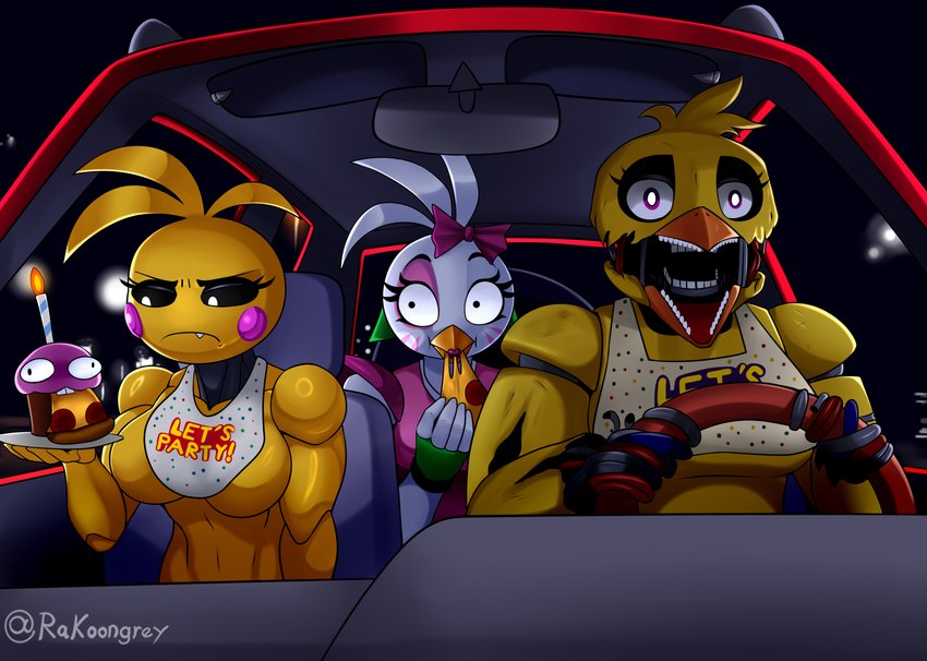 beak beakless bib car cupcake driving eating exposed_wires female food group inside_car inside_vehicle machine open_mouth pizza steering_wheel teeth toothed_beak trio vehicle e4hargus comfort_character_car five_nights_at_freddy's five_nights_at_freddy's:_security_breach five_nights_at_freddy's_2 scottgames steel_wool_studios cupcake_(fnaf) glamrock_chica toy_chica_(fnaf) withered_chica_(fnaf) animatronic avian bird chicken galliform gallus_(genus) phasianid robot absurd_res hi_res