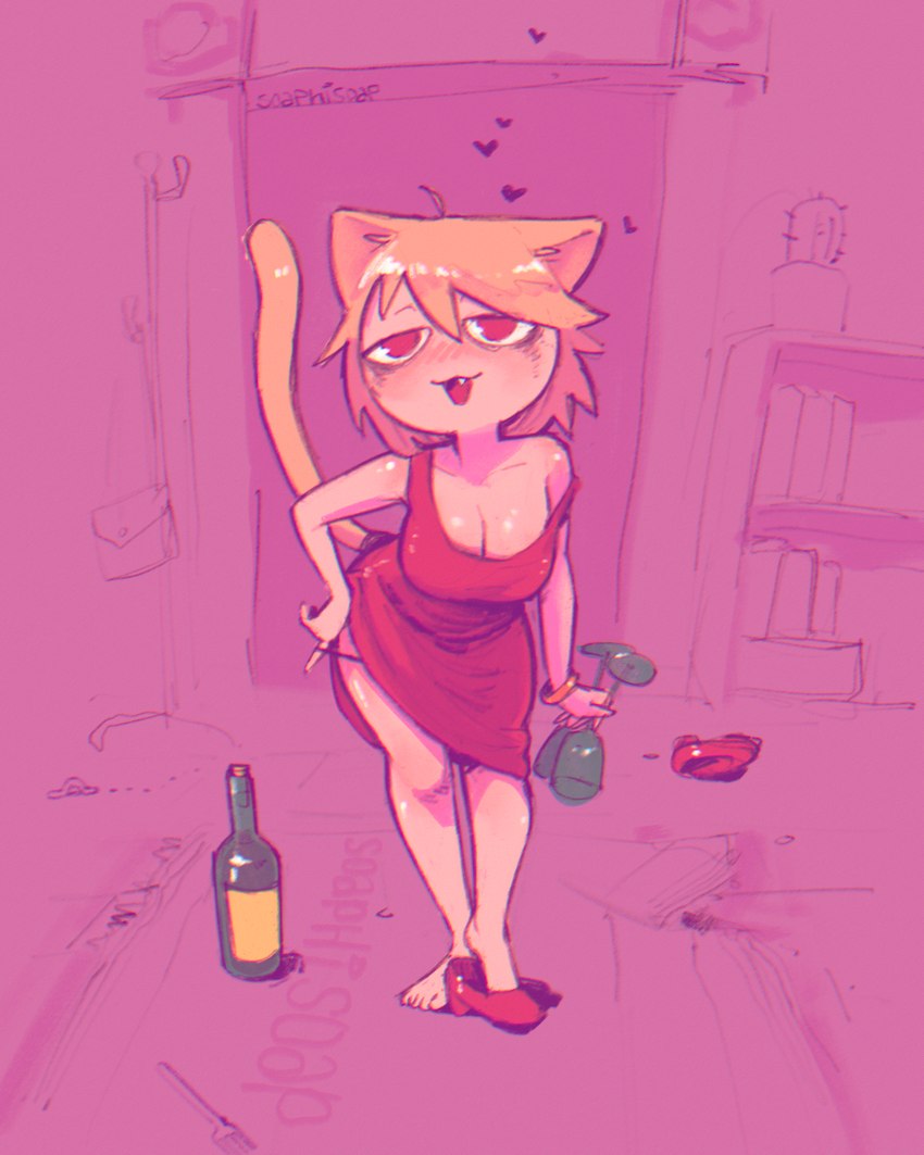 alcohol beverage big_breasts biped bottle bracelet breasts cleavage clothed clothed_female clothed_humanoid clothing clothing_pull container cup cute_fangs dress drinking_glass drunk feet female female_humanoid glass glass_container glass_cup heart_symbol holding_wine_glass humanoid_feet jewelry light_body light_skin noseless off_shoulder open_mouth open_smile plantigrade red_clothing red_dress red_eyes smile substance_intoxication underwear underwear_pull wine wine_glass soaphisoap tsukihime type-moon neco-arc animal_humanoid cat_humanoid domestic_cat felid felid_humanoid feline feline_humanoid felis humanoid mammal mammal_humanoid 2024 absurd_res digital_drawing_(artwork) digital_media_(artwork) full-length_portrait hi_res portrait