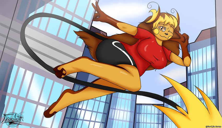 anthro big_breasts breasts city city_background female smile solo thick_thighs vool_jin_cortes nintendo pokemon akiko_sparkshift generation_1_pokemon pokemon_(species) raichu hi_res