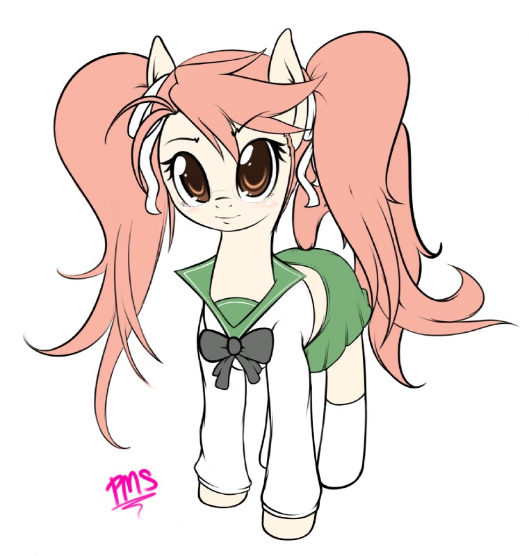 alternate_species bottomwear brown_eyes clothed clothing eyewear female feral glasses hair pigtails pink_hair ponification quadruped school_uniform skirt solo tail uniform psychoticmindsystem hasbro highschool_of_the_dead my_little_pony saya_takagi equid equine horse mammal pony hi_res