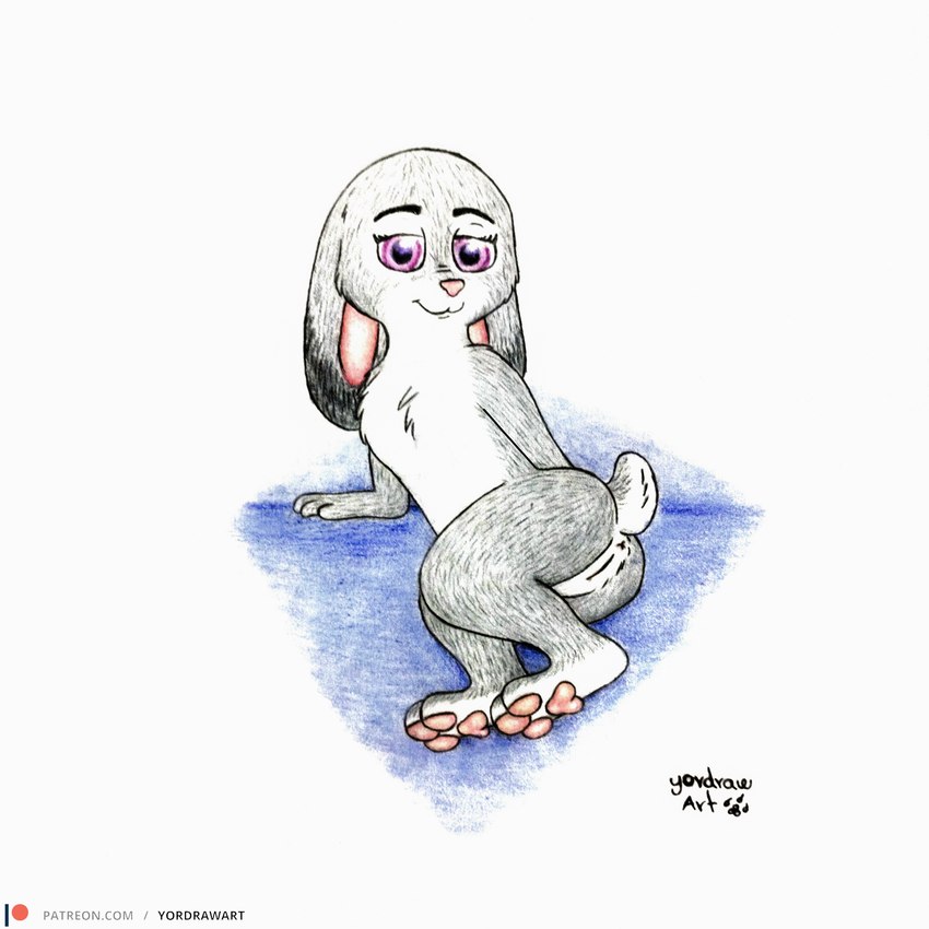 anus bent_legs butt female fur genitals legs_together lying lying_on_ground on_back on_ground on_side patreon_logo patreon_username pawpads paws pink_paws presenting presenting_hindquarters presenting_pussy pussy smile solo tail text yordraw disney patreon zootopia judy_hopps lagomorph leporid mammal rabbit 1:1 2023 absurd_res hi_res traditional_media_(artwork) url