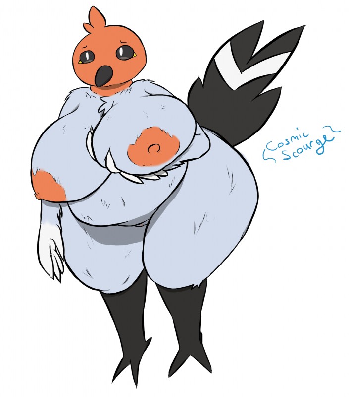 anthro anthrofied areola belly big_areola big_belly big_breasts big_butt breasts butt curvy_figure embarrassed feathers female fondling genitals hand_on_breast holding_breast huge_thighs nipples non-mammal_breasts non-mammal_nipples orange_nipples overweight overweight_anthro overweight_female pokemorph pussy self_fondle solo thick_thighs voluptuous wide_hips cosmicscourge nintendo pokemon avian fletchling generation_6_pokemon pokemon_(species) 2018 absurd_res hi_res